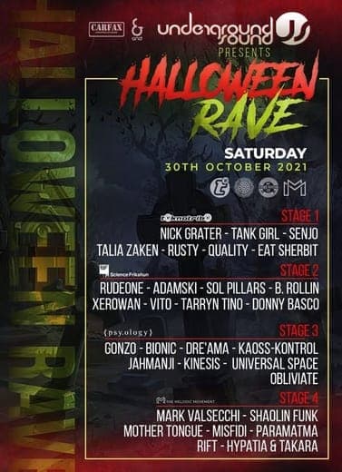 Poster: Halloween Rave · Underground Sound, Carfax, Newtown, 30 Oct 2021